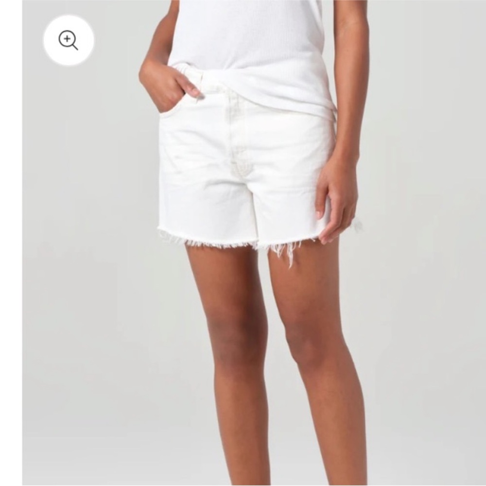Agolde white Parker long shorts cut off raw hem size 32 organic cotton denim - Picture 3 of 8